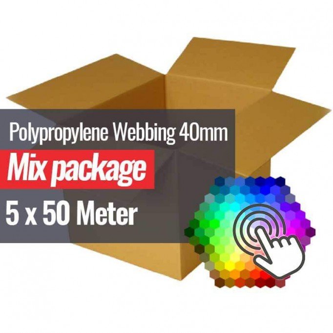 Polypropylenbælte 40mm 5 Farver x 50 Meter Bundtpakke - (40mm Gjord Polypropylen)