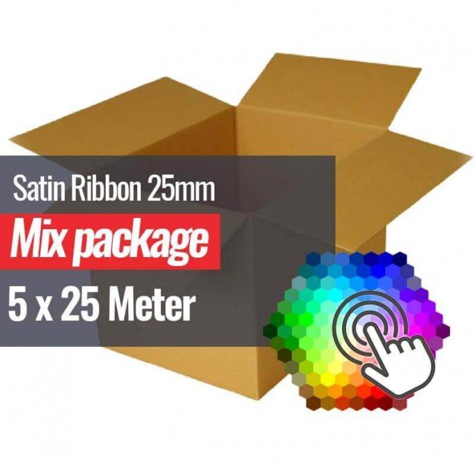 Satin Bånd 25mm 5 Farver x 25 Meter Bundtpakke - (25mm Satin Bånd)