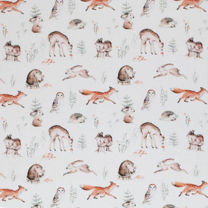 Jersey Cotton Fabric Digital Print - Woodland Animals - (Jersey Cotton Fabric Digital Print)