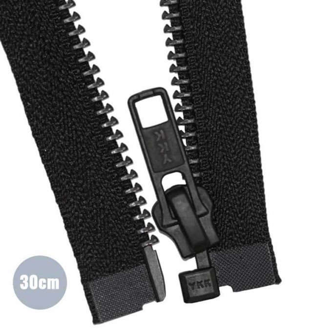 Metal Divisible Zipper YKK Black Oxidized Element 30CM  - (Zippers YKK)