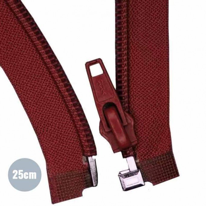 Divisible Zipper YKK Bordeaux 25CM Nylon - (Divisible Nylon Zippers YKK)