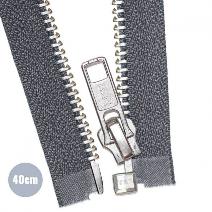 Silver Metal Divisible Zipper YKK Dark Grey 40CM - (Zippers YKK)