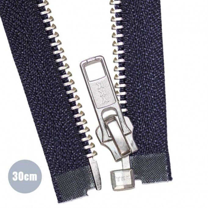 Silver Metal Divisible Zipper YKK Navy 30CM - (Zippers YKK)