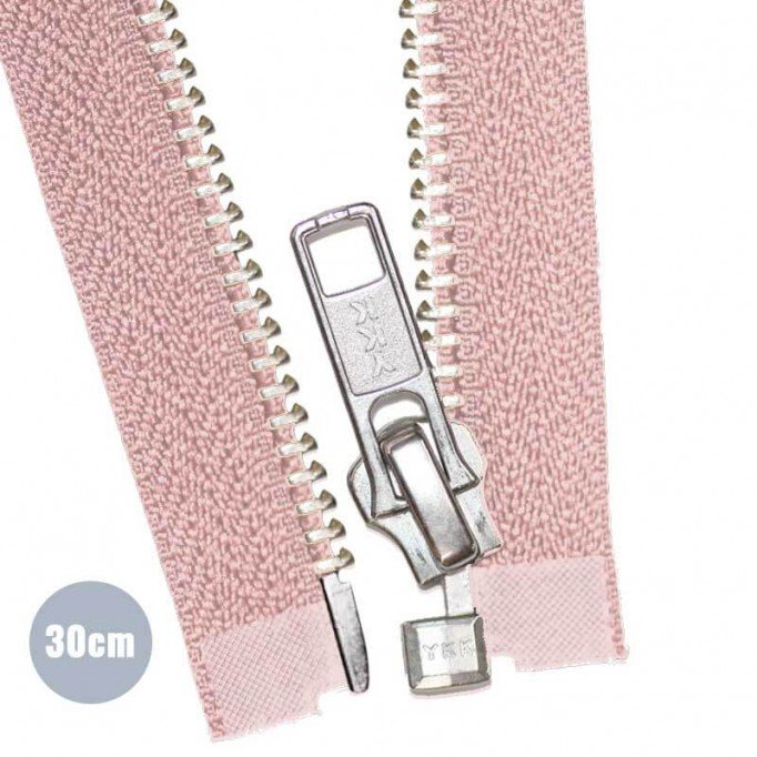 Silver Metal Divisible Zipper YKK Nude Pink 30CM  - (Zippers YKK)