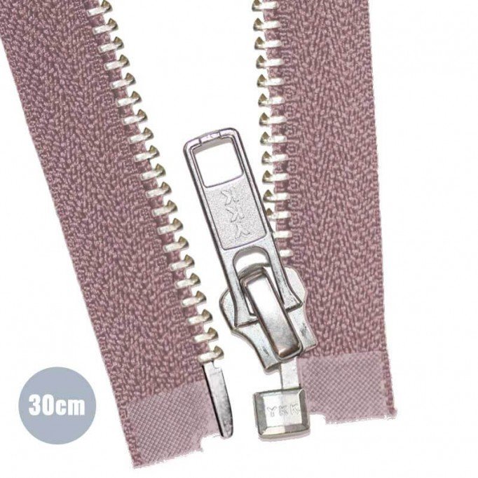 Silver Metal Divisible Zipper YKK Old Pink 30CM  - (Zippers YKK)