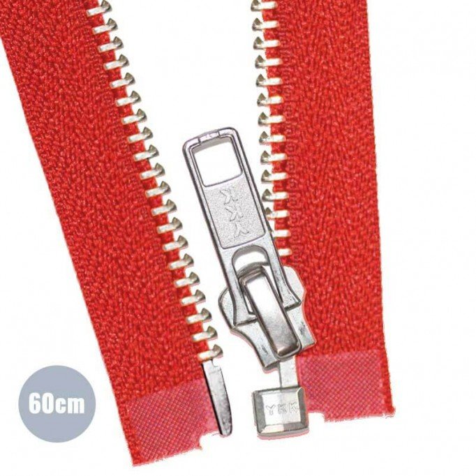 Silver Metal Divisible Zipper YKK Red 60CM - (Zippers YKK)