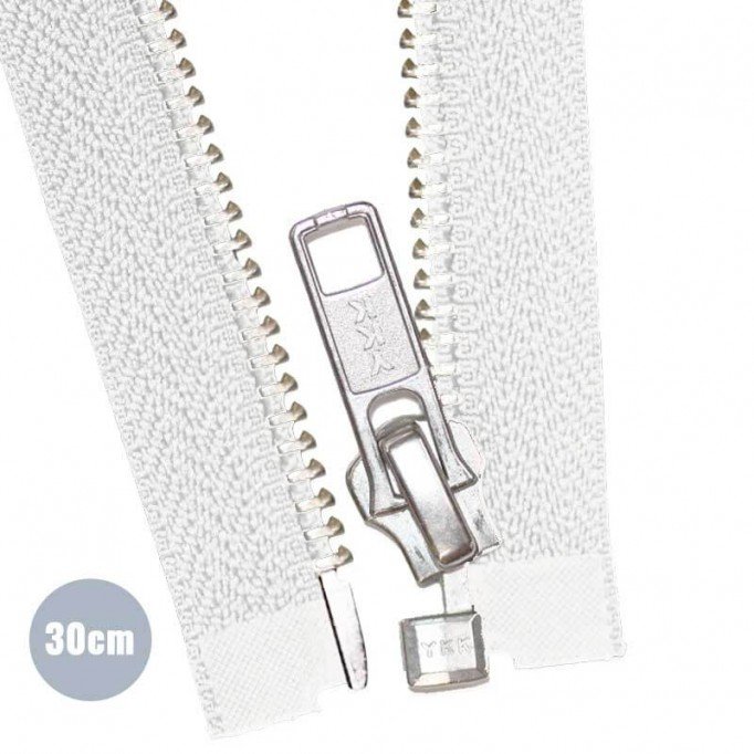 Silver Metal Divisible Zipper YKK White 30CM  - (Zippers YKK)