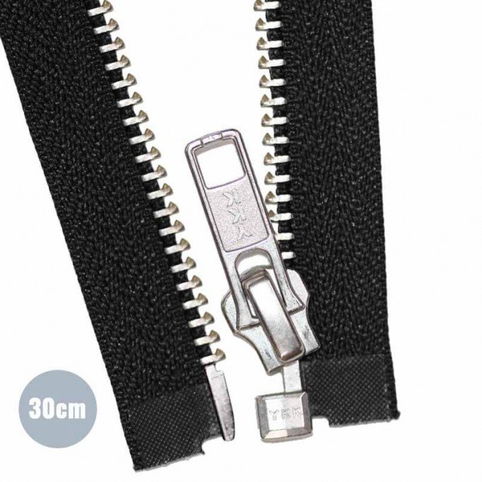 Metal Divisible Zipper YKK Black 30CM Nickel - (Zippers YKK)