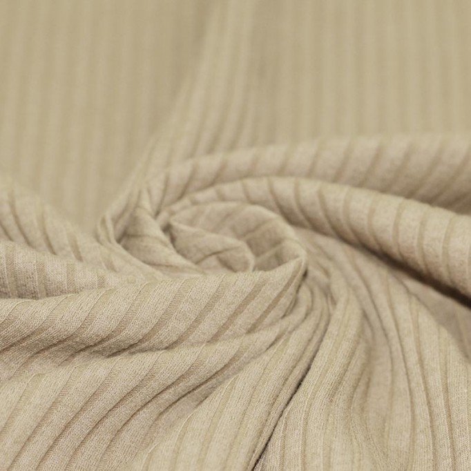 Tissu Maille Tricot à Grosses Cotes Beige Foncé - (Tissus Jersey)