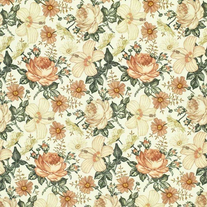 Cotton Poplin Digital Print - English Garden Creme - (Cotton Poplin Printed)