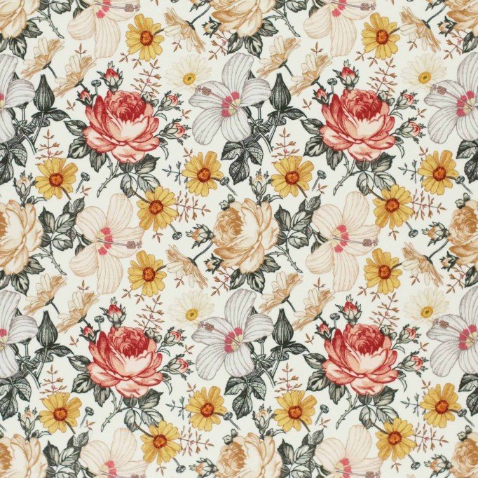 Cotton Poplin Digital Print - English Garden Ecru - (Cotton Poplin Printed)