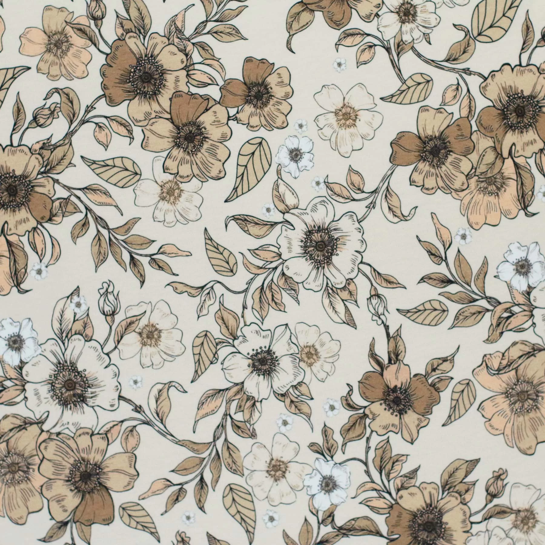 Jersey Cotton Fabric Digital Print - Rural Flower Beige