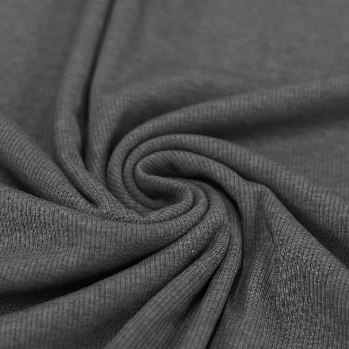 Rib Knit Jersey Fabric Dark Grey Melange - (Jersey Fabrics)