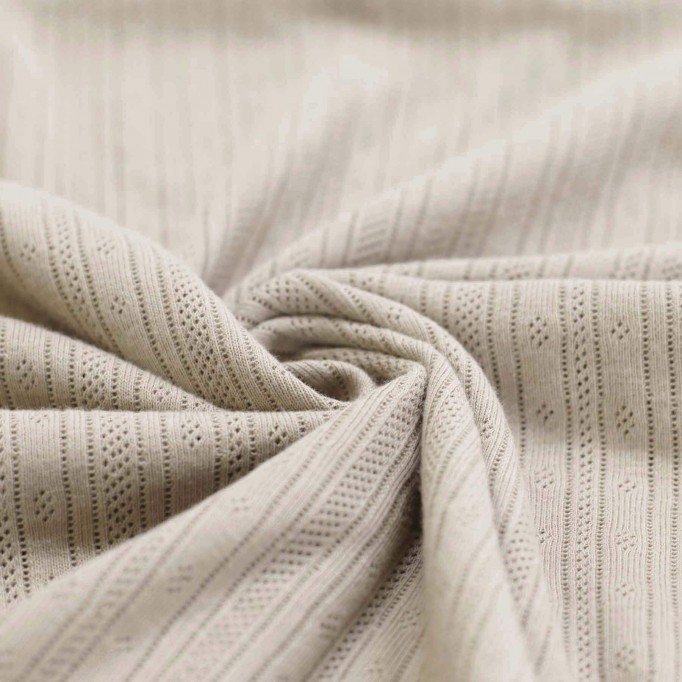 Pointelle Cotton Jersey Fabric (Stripes) Light Beige - (Jersey Fabrics)