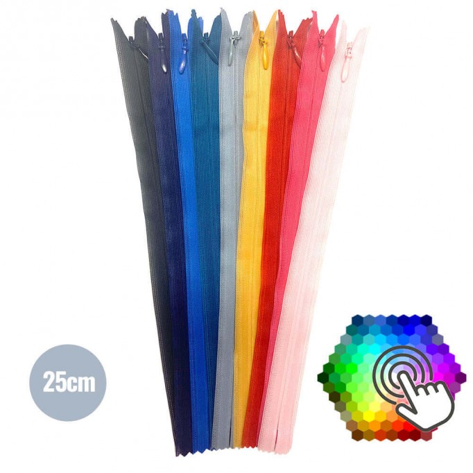 Invisible Zipper YKK 25CM 5 Colors x 10 Pieces Package - (Invisible Zippers YKK)