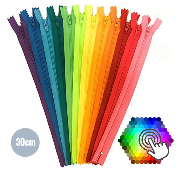 Coil Zipper YKK 30CM 5 Colors x 10 Pieces Package - (Not Divisible Nylon Zippers YKK)