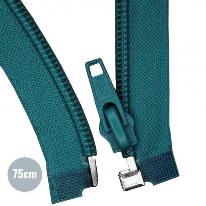 Divisible Zipper YKK Petrol 75CM Nylon - (Divisible Nylon Zippers YKK)