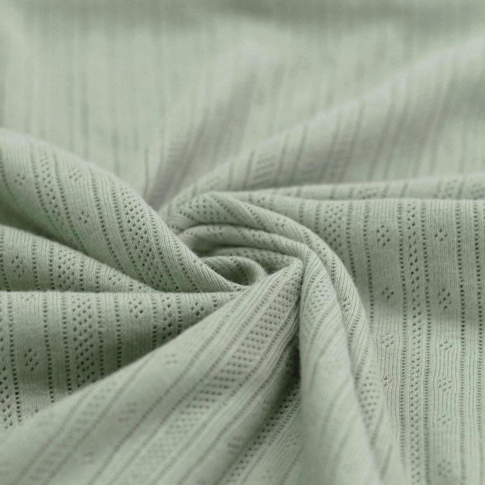 Pointelle Cotton Jersey Fabric (Stripes) Dusty Green - (Jersey Fabrics)