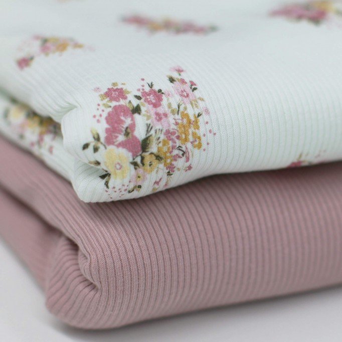 Rib Jersey Strikstof - Flot Blomster Pink - (Jerseystoffer)