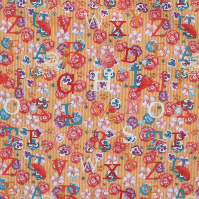 Cotton Poplin Children's Fabric - Alphabet Orange - (Fabric Outlet)