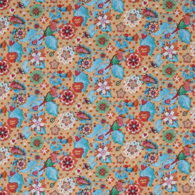 Cotton Poplin Children's Fabric - Parakeet Bird Orange - (Fabric Outlet)