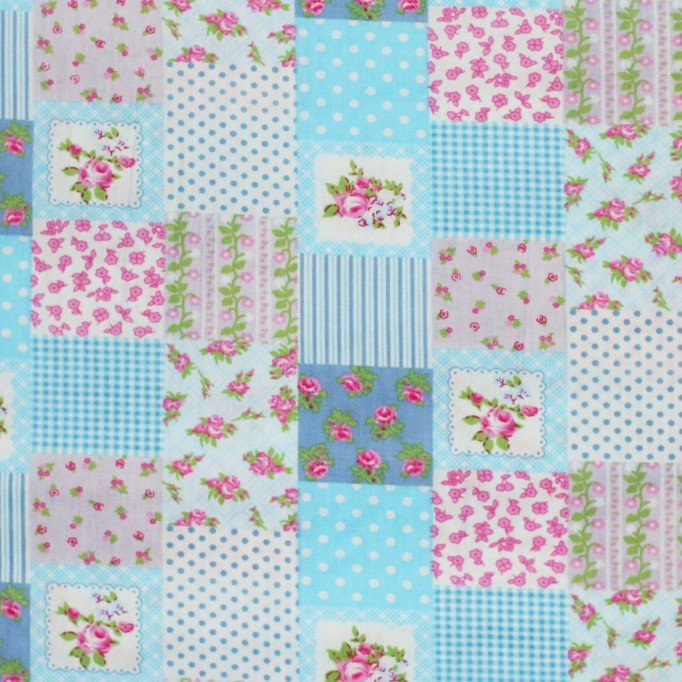 Cotton Poplin Children's Fabric - Patchwork Light Blue - (Fabric Outlet)