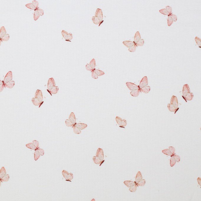 Rib Knit Jersey Fabric - Butterflies - (Jersey Fabrics)