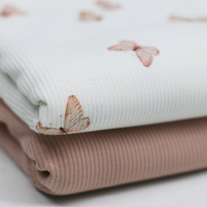 Rib Knit Jersey Fabric - Butterflies - (Jersey Fabrics)