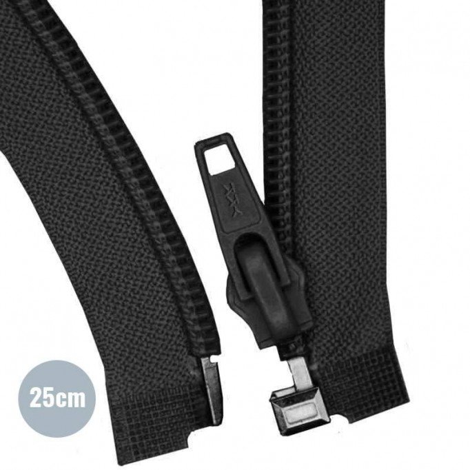 Divisible Zipper YKK Black 25CM Nylon - (Divisible Nylon Zippers YKK)