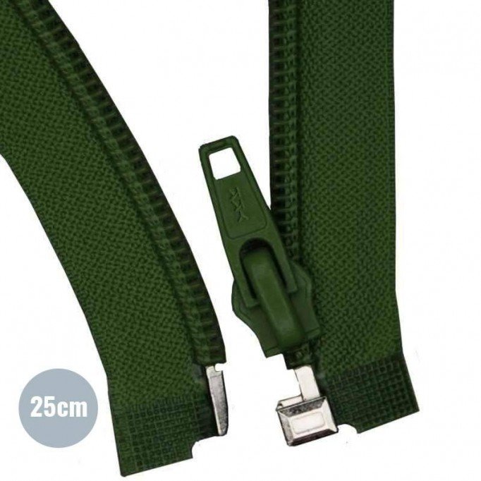 Divisible Zipper YKK Dark Green 25CM Nylon - (Divisible Nylon Zippers YKK)