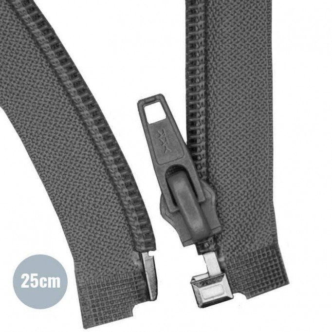 Divisible Zipper YKK Dark Grey 25CM Nylon - (Divisible Nylon Zippers YKK)