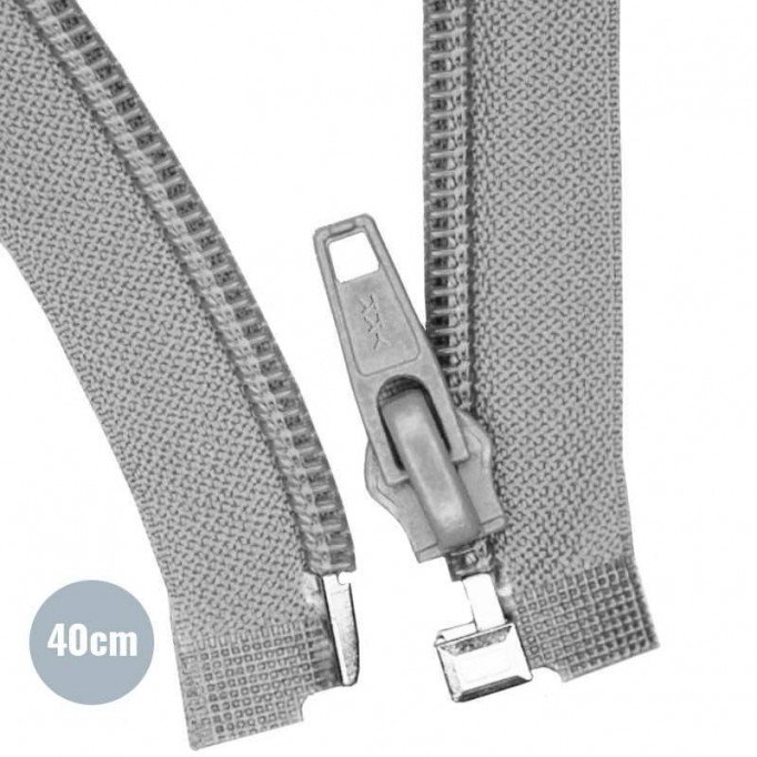 Divisible Zipper YKK Grey 40CM Nylon - (Divisible Nylon Zippers YKK)