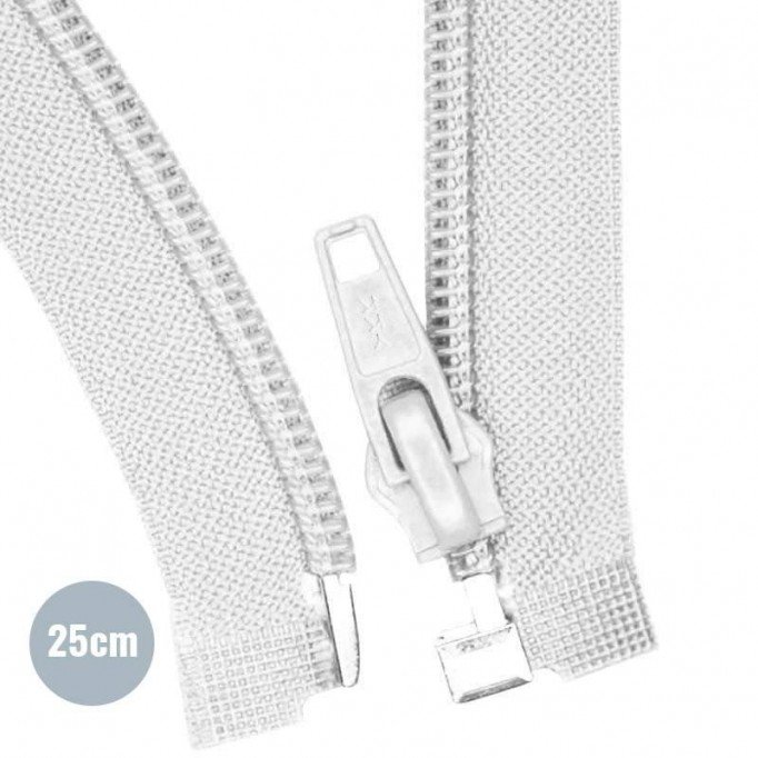 Divisible Zipper YKK White 25CM Nylon - (Divisible Nylon Zippers YKK)