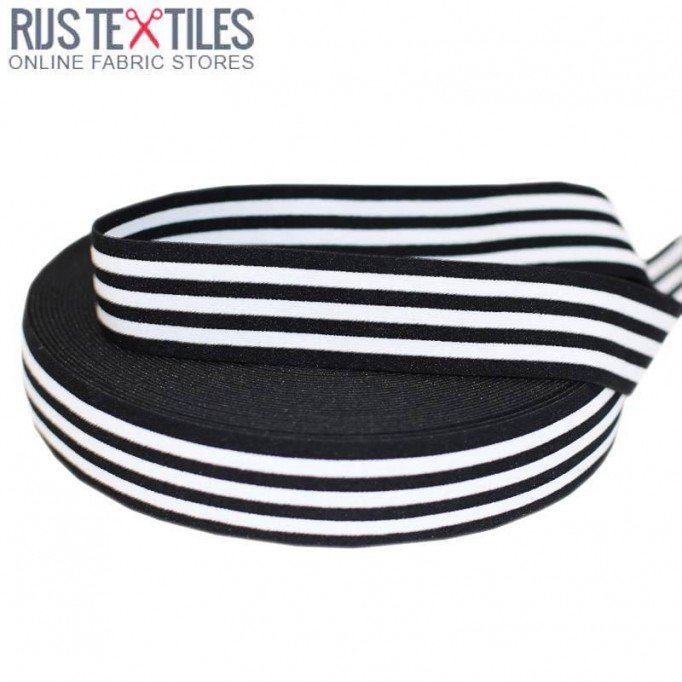 Elastic Tape 40mm Stripe Black White Wstążki